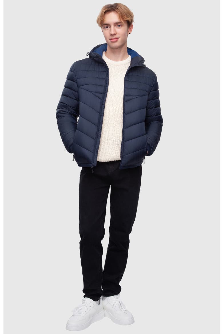 Lightweight Quilted Hooded Puffer Jacket, Alternate, color, Navy