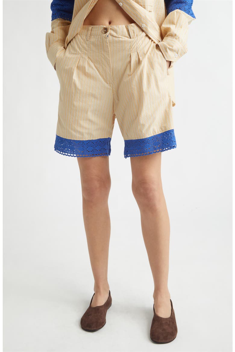 Stripe Organic Cotton Shorts with Crochet Panels, Main, color, BEIGE