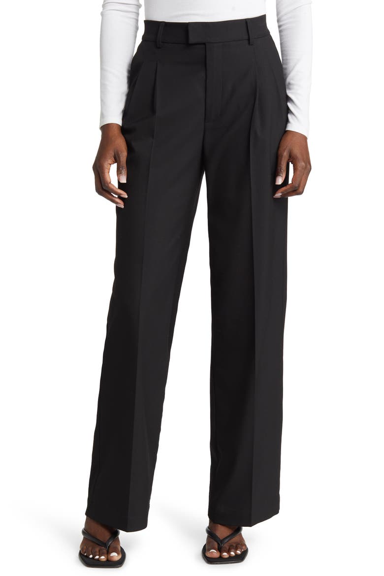 Marnie High Waist Straight Leg Pants, Main, color, BLACK TWILL