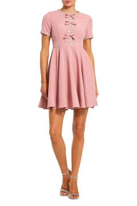 Crepe A Line Mini Dress With Rhinestone Beading