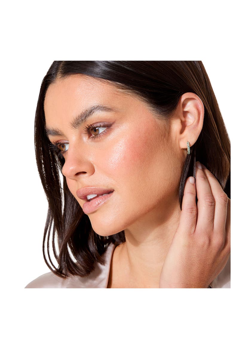 Crystal Pavé Huggie Hoop Earrings, Alternate, color, GREEN