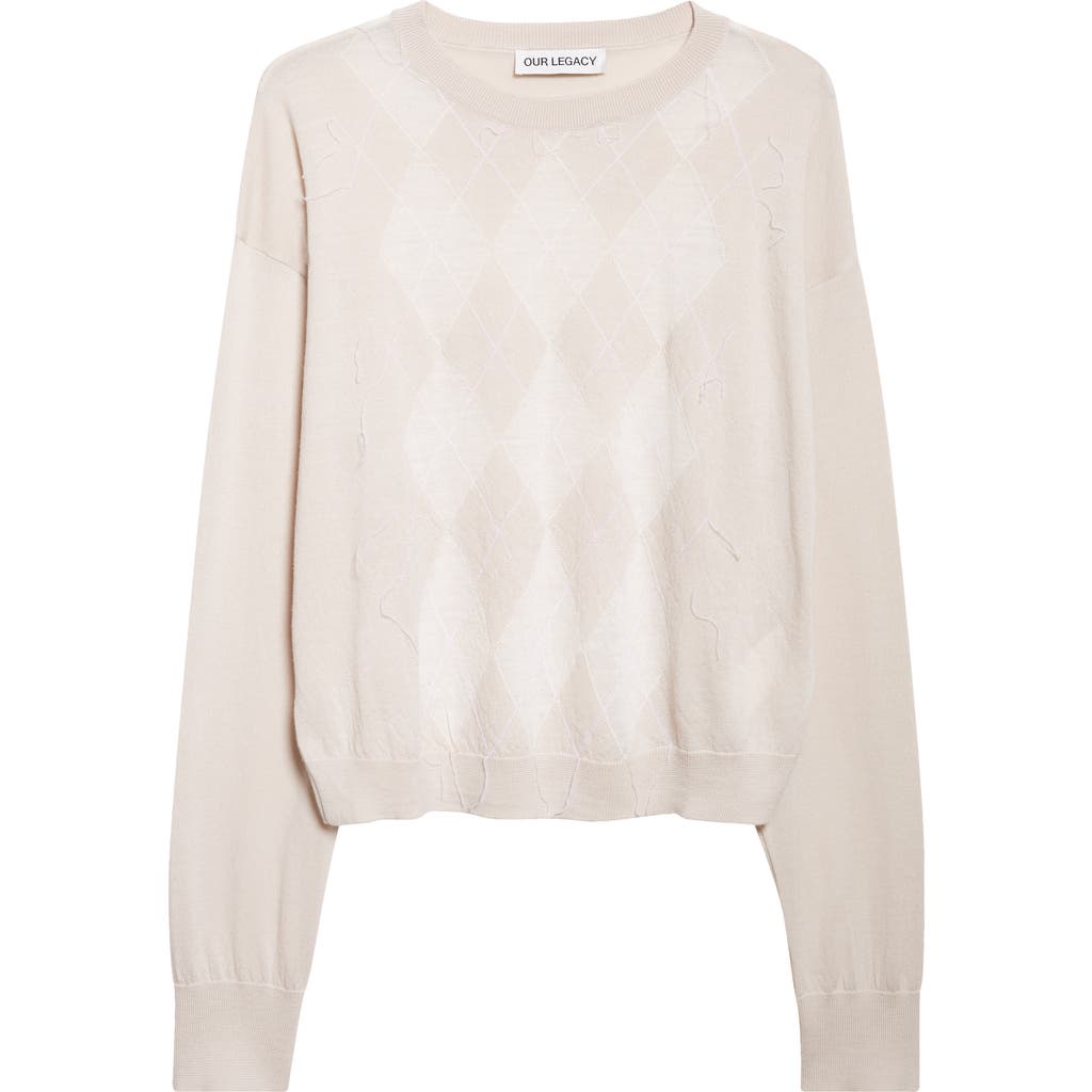 Our Legacy Sonar Distressed Argyle Plaid Wool Sweater In Neutral