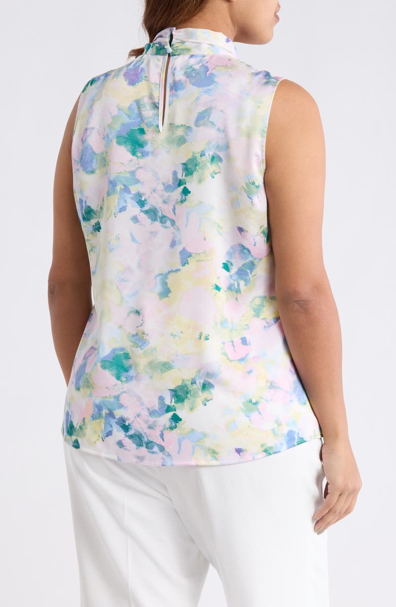 Tahari ASL Abstract Floral Tie Neck Sleeveless Satin Top, Alternate, color, Blush Buttercup