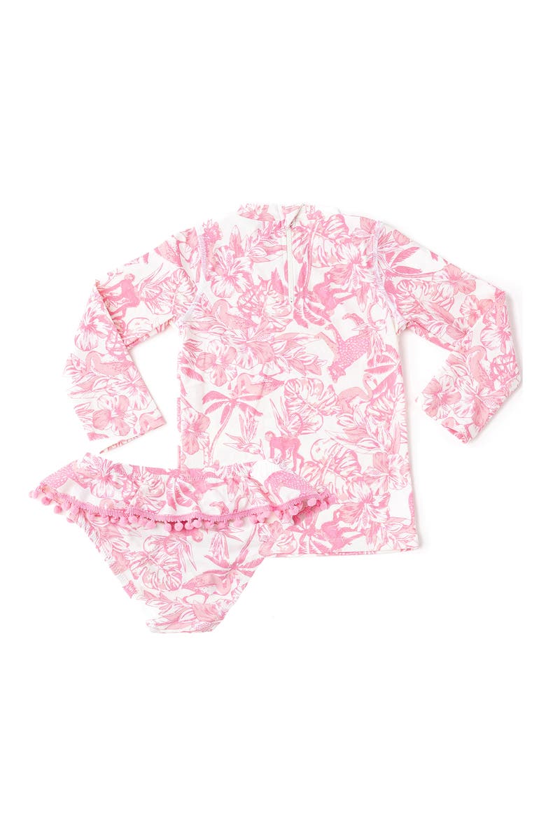 Shade Critters Kids' Long Sleeve UPF 50+ Two-Piece Rashguard Swimsuit, Alternate, color, Pink