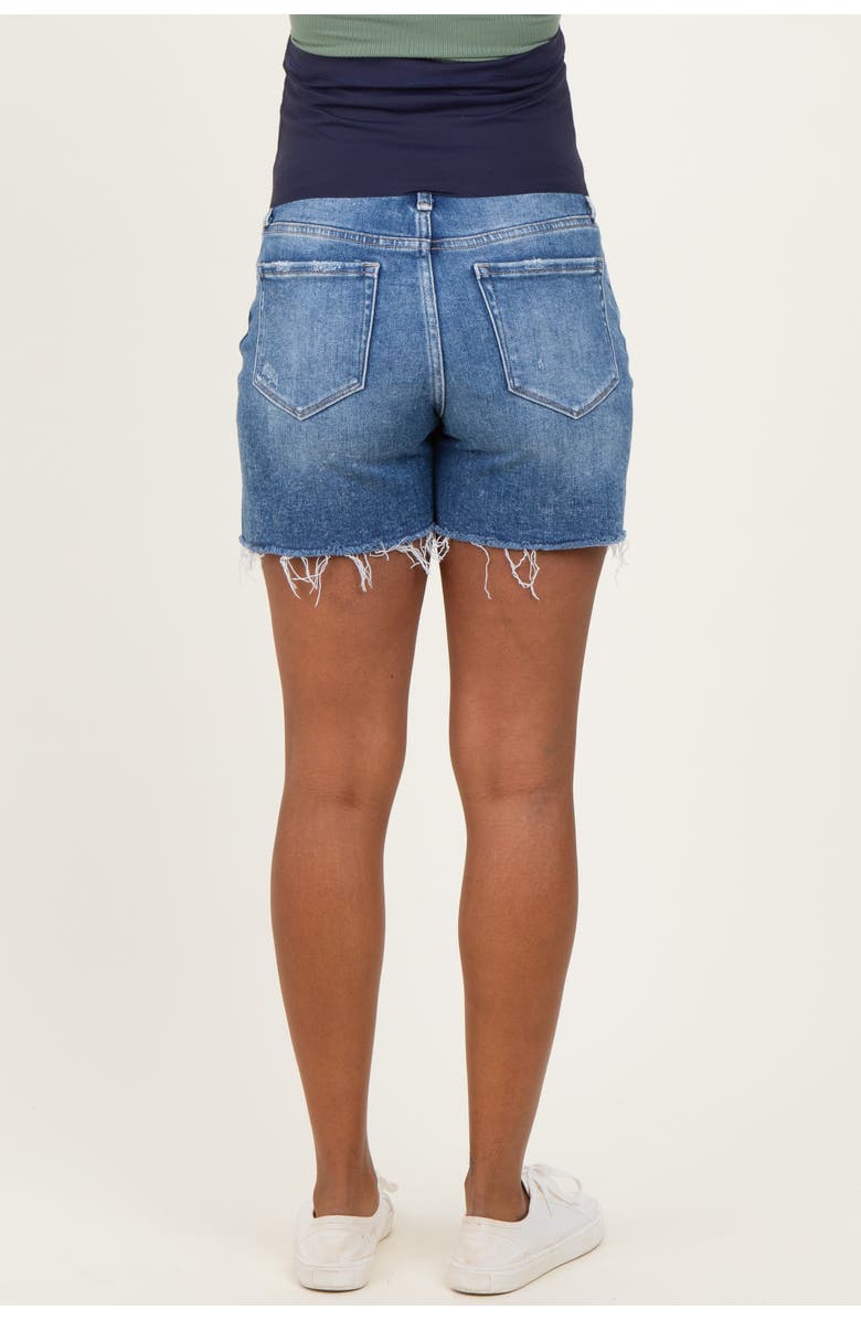 PinkBlush Distressed Frayed Hem Maternity Denim Shorts, Alternate, color, Blue