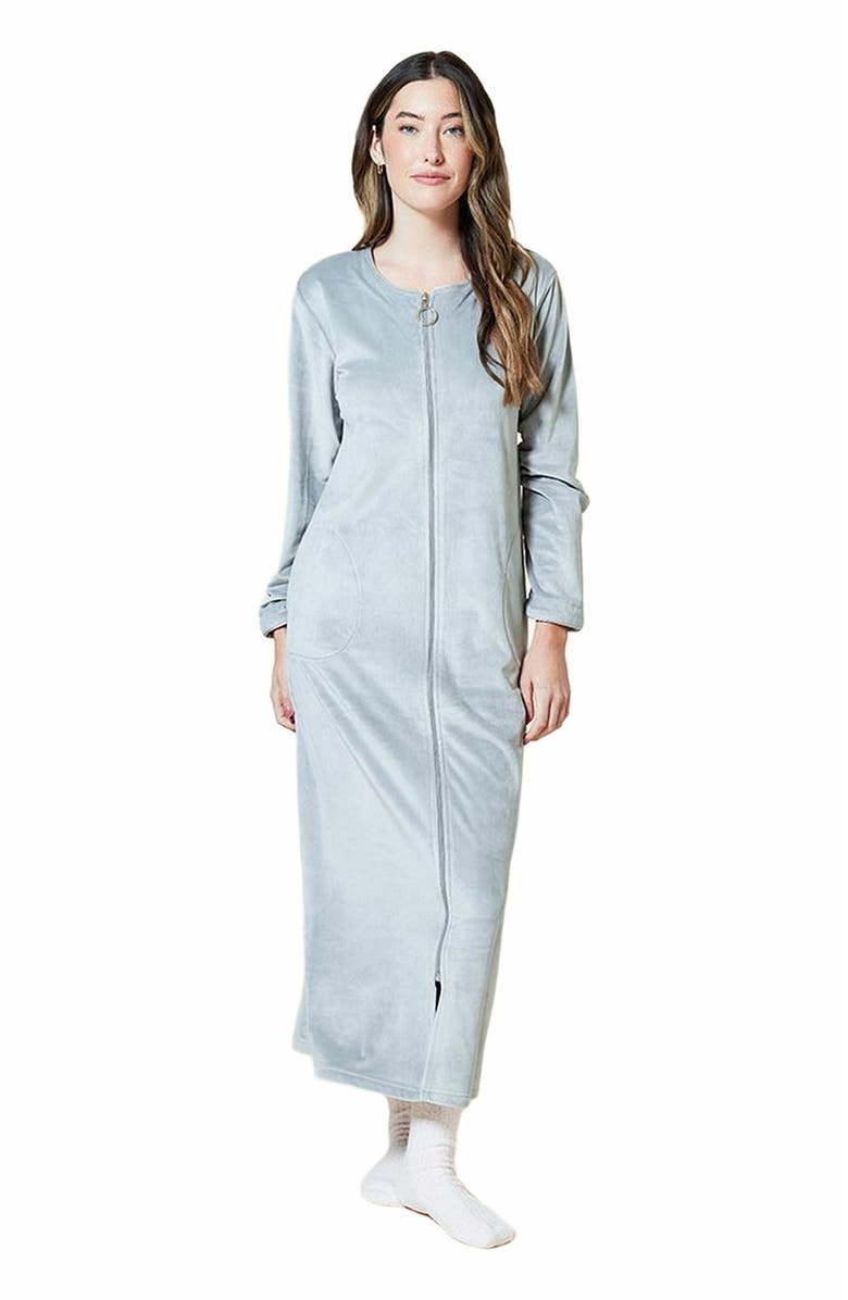 Softies Serenity Sweetheart Neck Zip Robe, Main, color, Grey
