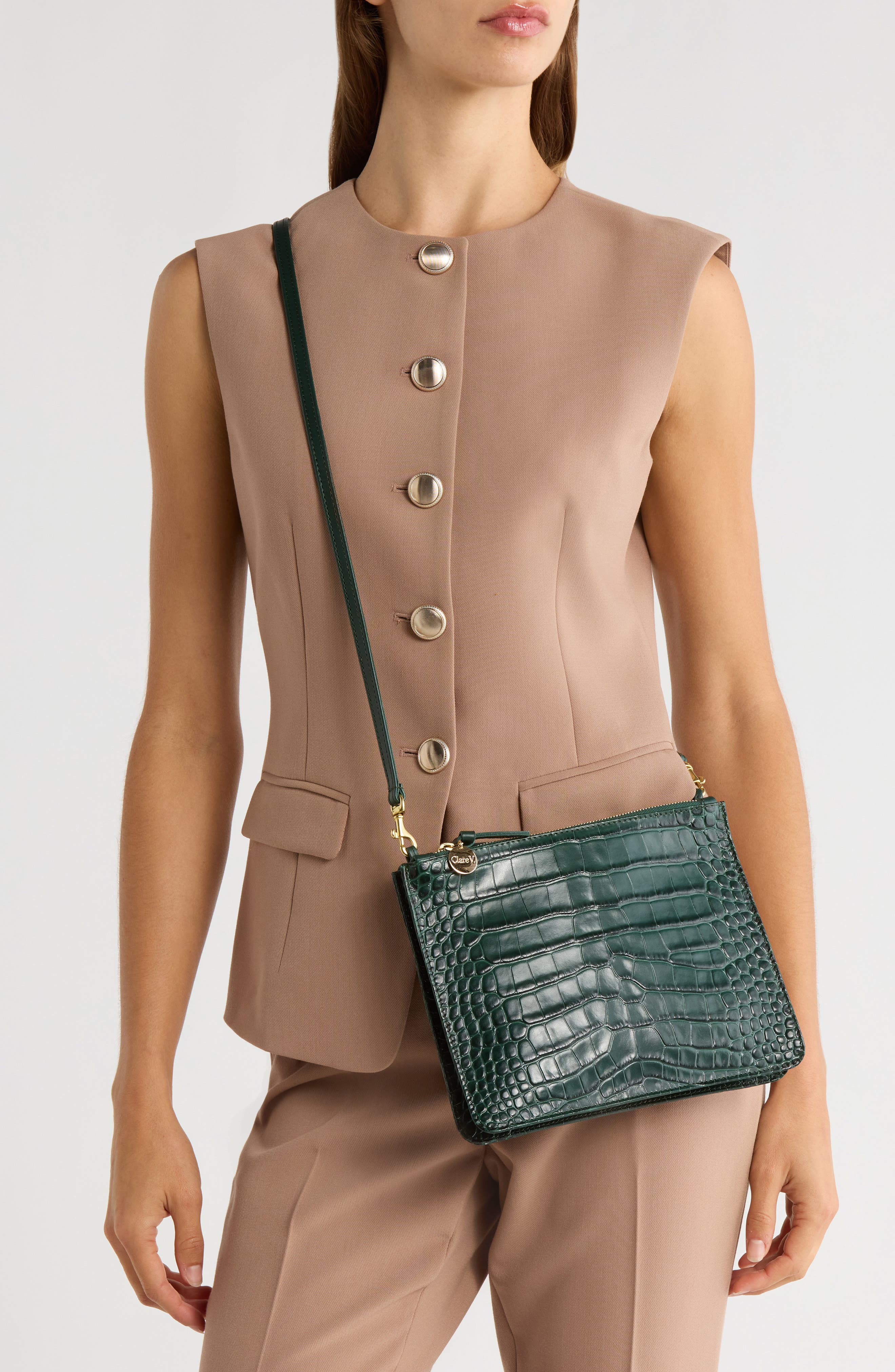 Clare V. Margot Croc Embossed Crossbody Bag, Alternate, color, 
