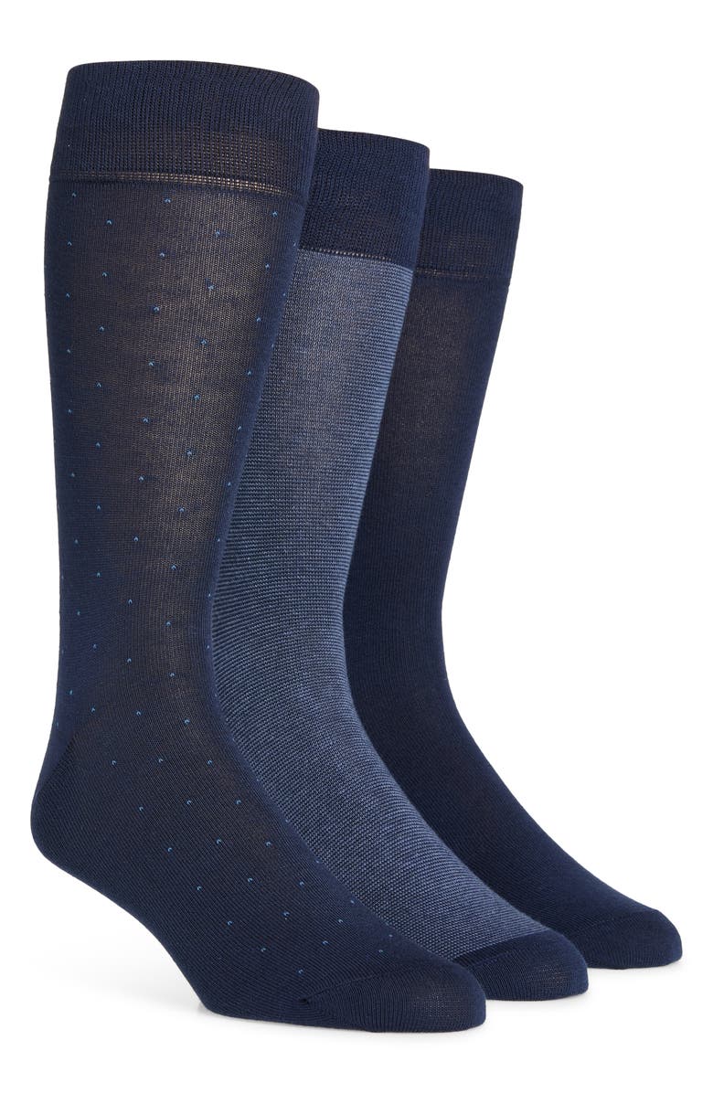 Lorenzo Uomo Assorted 3-Pack Cotton Blend Dress Socks, Main, color, Navy