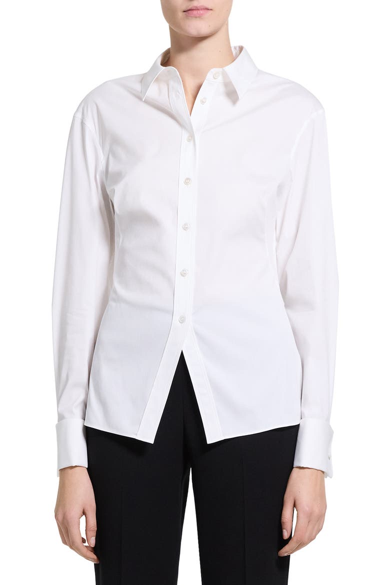 Cutaway Hem Stretch Cotton Shirt, Main, color, WHITE - 100