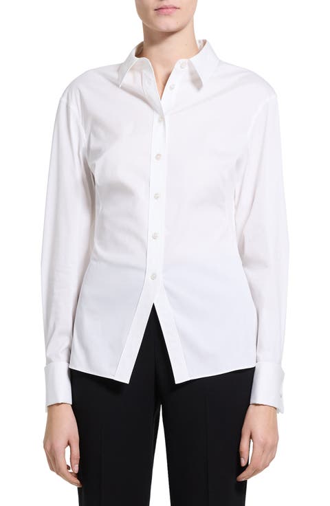 Cutaway Hem Stretch Cotton Shirt