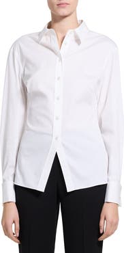 Theory Cutaway Hem Stretch Cotton Shirt