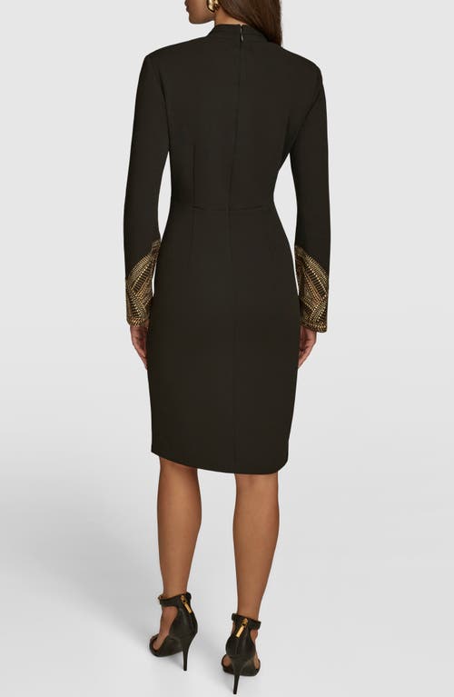 Donna Karan New York Embellished Long Sleeve Sheath Dress In Black