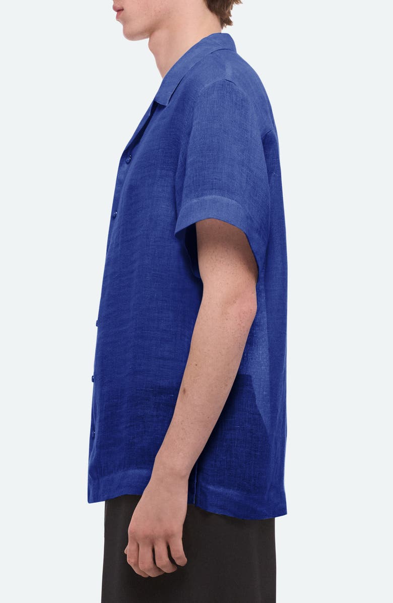 Helmut Lang Relaxed Linen Camp Shirt, Alternate, color, Cobalt