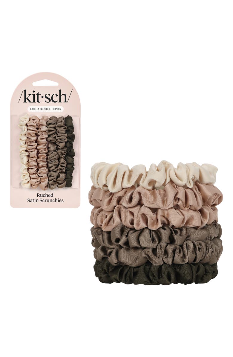 Kitsch Satin Ultra Petite 6-Pack Scrunchies, Main, color, Eucalyptus