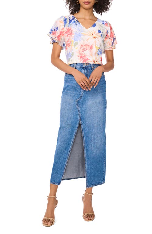 Shop Vince Camuto Floral Tulip Sleeve Top In Ultra White