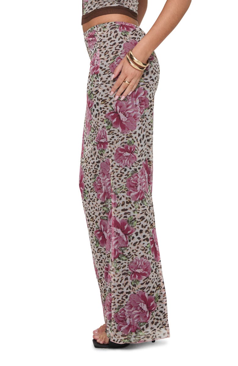 Princess Polly Colton Floral Leopard Mesh Maxi Skirt, Alternate, color, Brown