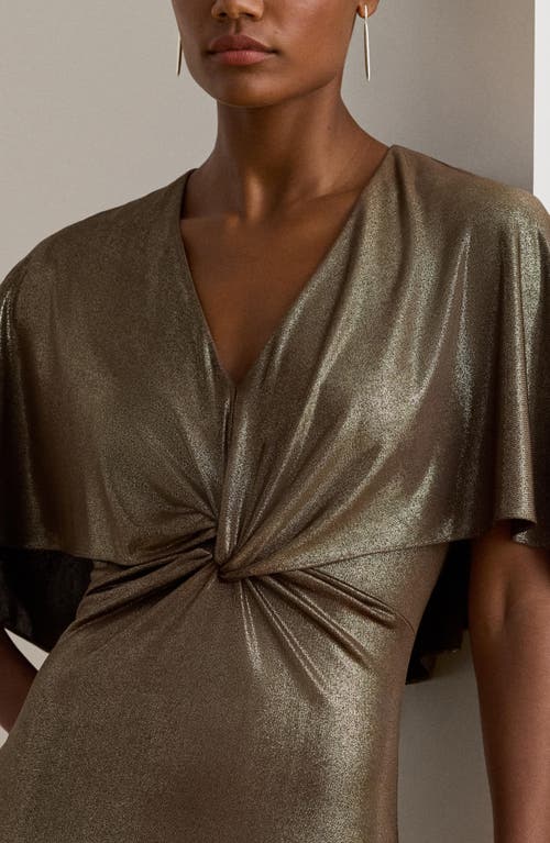 Ralph Lauren Lauren Phinya Metallic Twist Front Capelet Gown In Brown