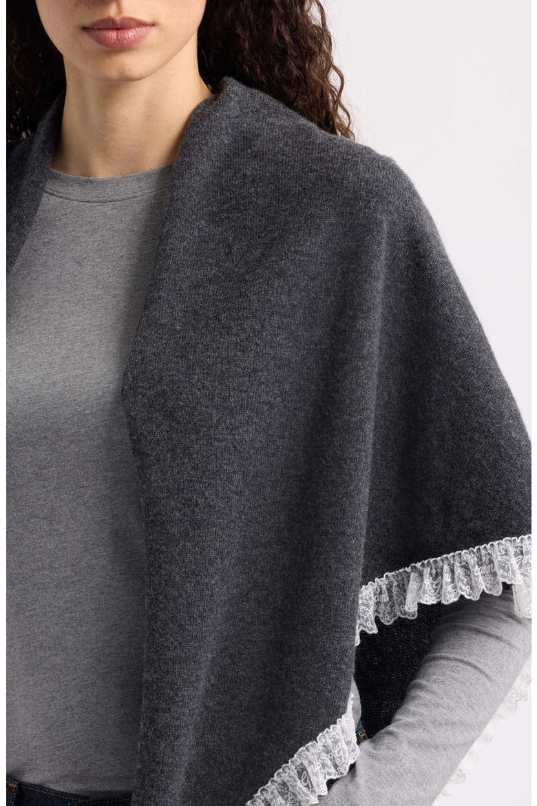 Lace Trim Triangular XX-Large Wool Scarf, Alternate, color, PHANTOM