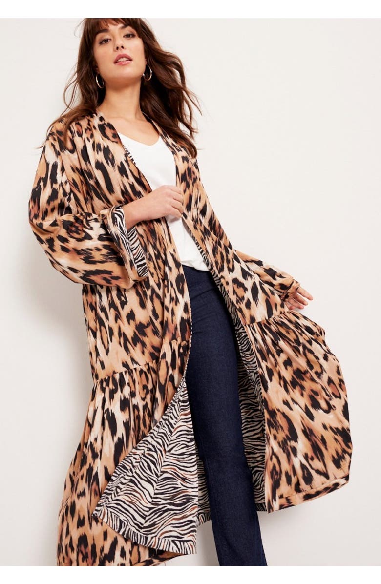 June + Vie Reversible Printed Duster, Alternate, color, Natural Flowy Animal