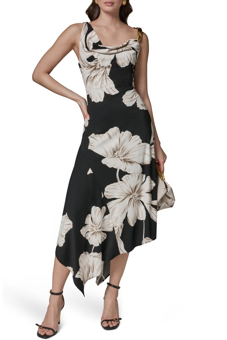 Floral Asymmetric Midi Dress, Alternate, color, BLACK MULTI