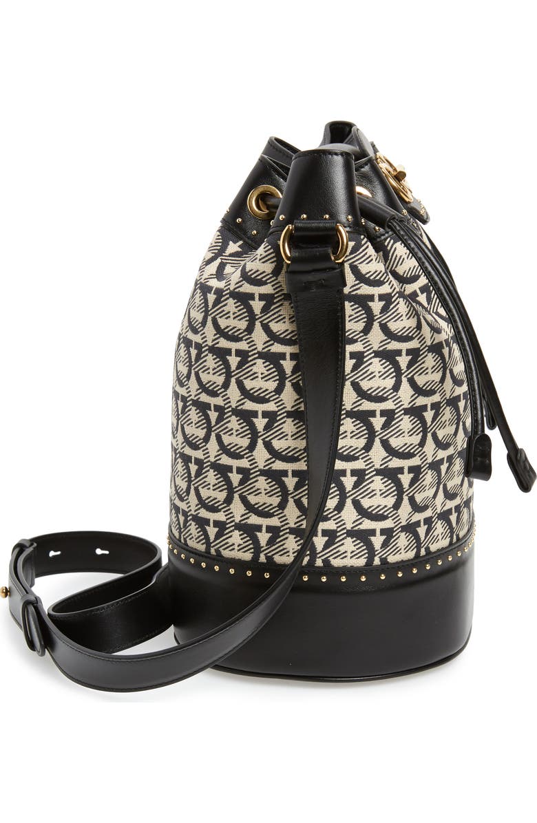 FERRAGAMO Salvatore Ferragamo Leather & Jacquard Bucket Bag, Alternate, color,