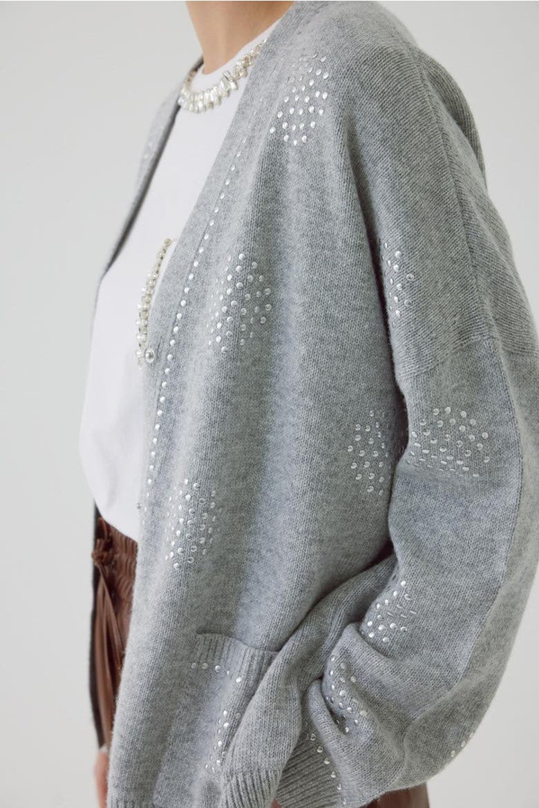 Asher Sequin Printed Cashmere Blend Cardigan, Alternate, color, GREY