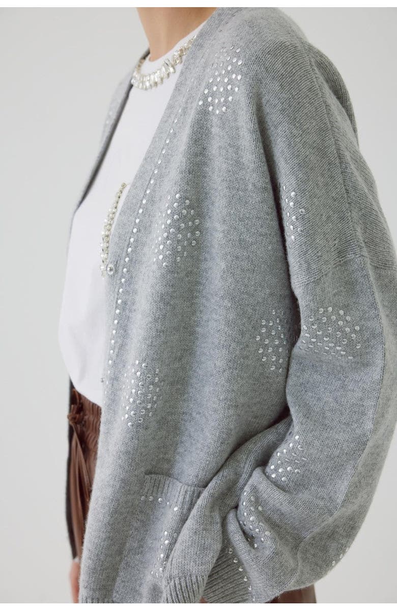 Exquise Asher Sequin Printed Cashmere Blend Cardigan, Alternate, color, Grey