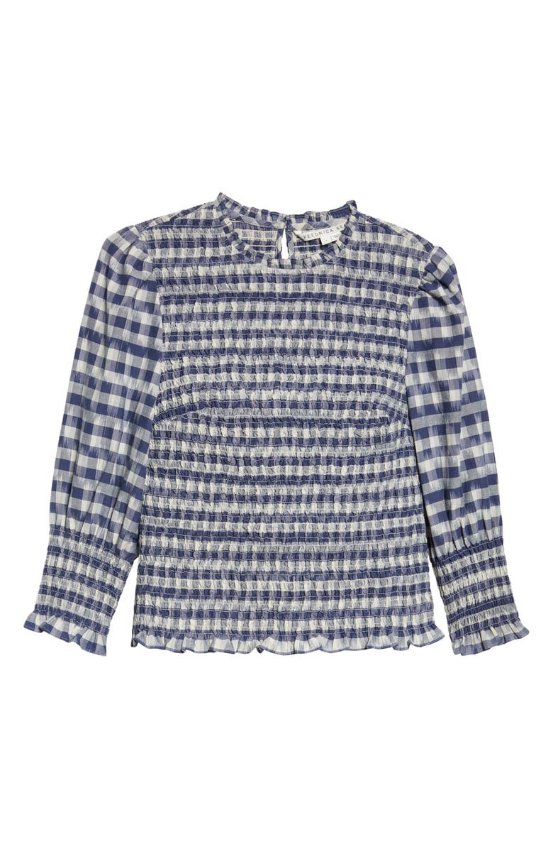 Veronica Beard Kali Smocked Blouse, Alternate, color, Blue Multi