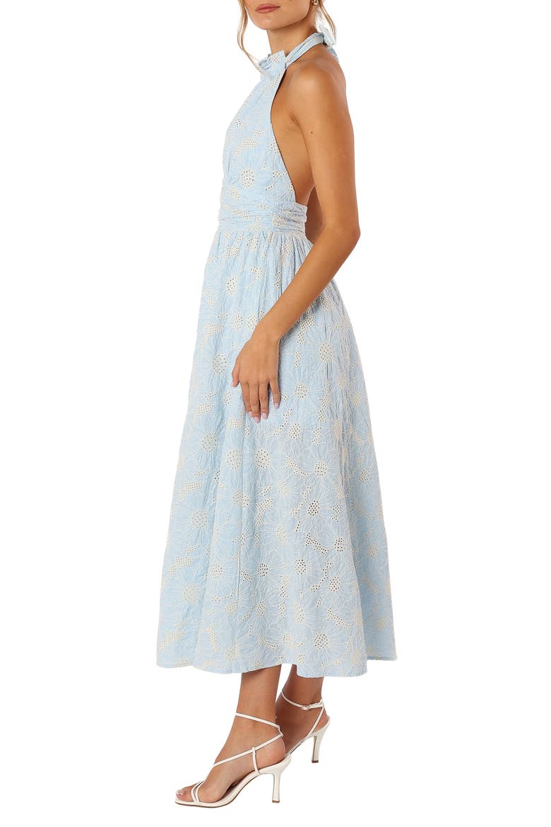 Taila Eyelet Embroidered Halter Neck Cotton Maxi Dress, Alternate, color, BLUE FLORAL
