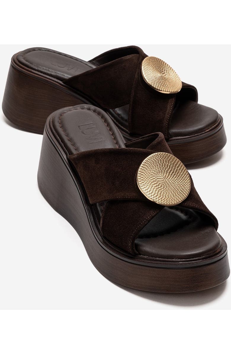 Forever & Always Shoes Fianna Leather Cross Strap Platform Sandal, Main, color, Brown Suede