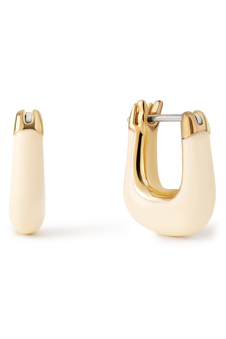 Dakota Mini Huggie Hoop Earrings, Main, color, GOLD / WHITE
