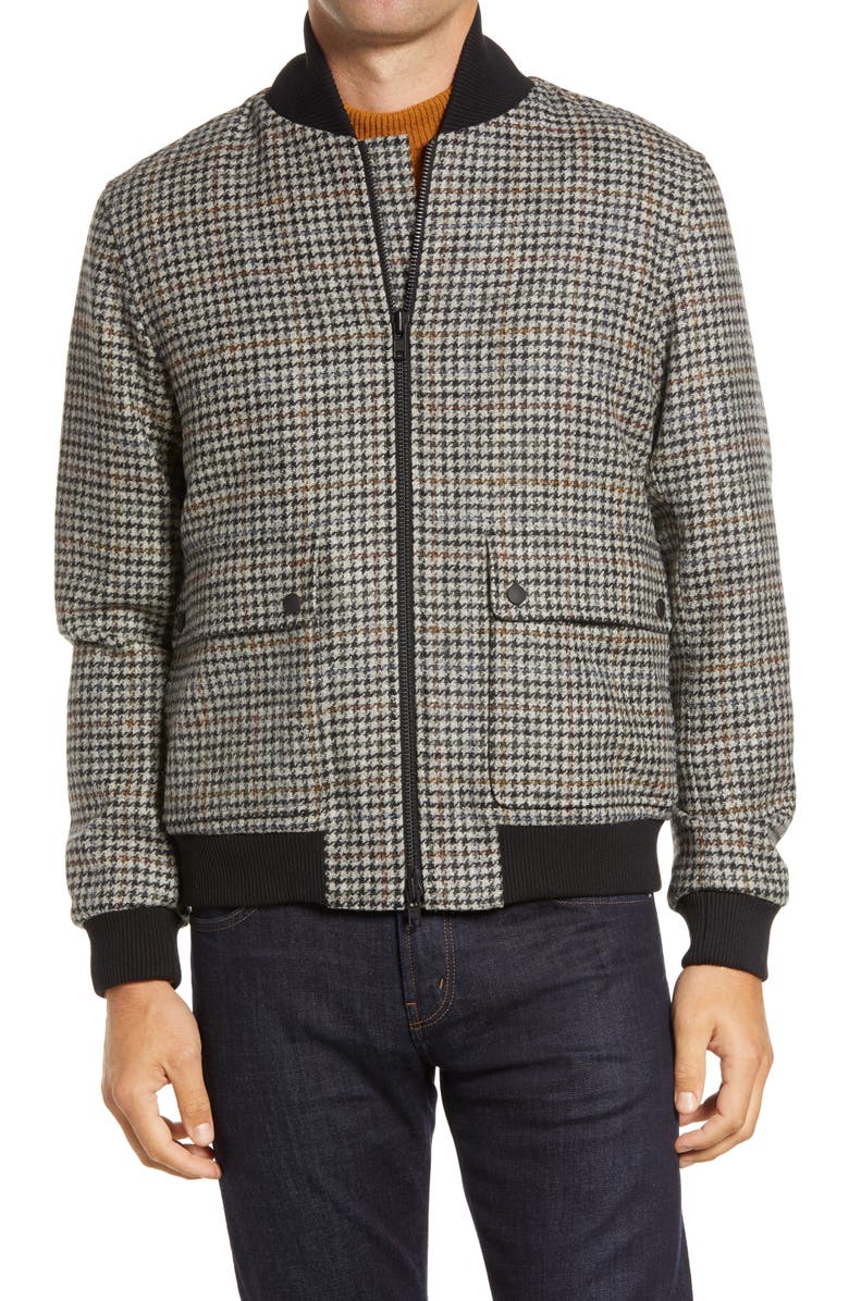 Oliver Spencer Bermondsey Houndstooth Wool Bomber Jacket, Alternate, color,