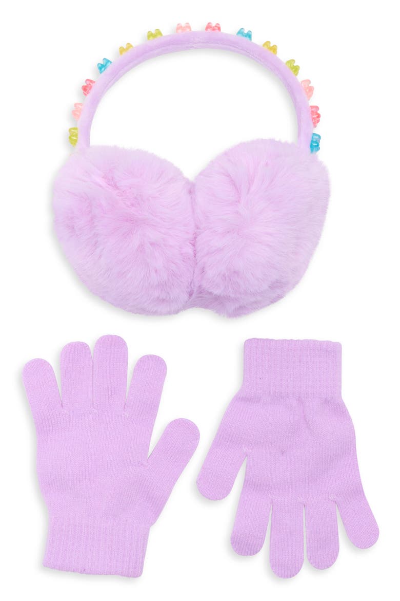 Kids' Gummy Bear Earmuffs & Gloves Set, Main, color, VIBRANT LILAC