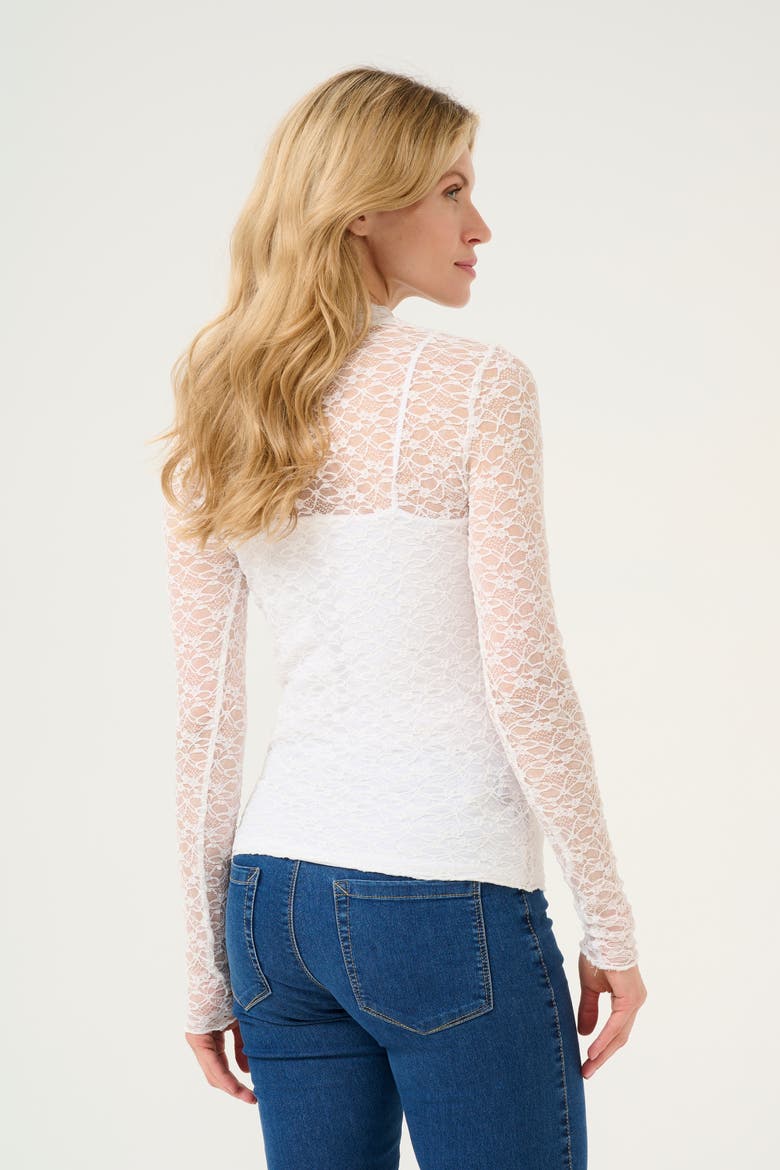 KAjolia Long Sleeve Sheer Lace T-shirt, Alternate, color, Chalk