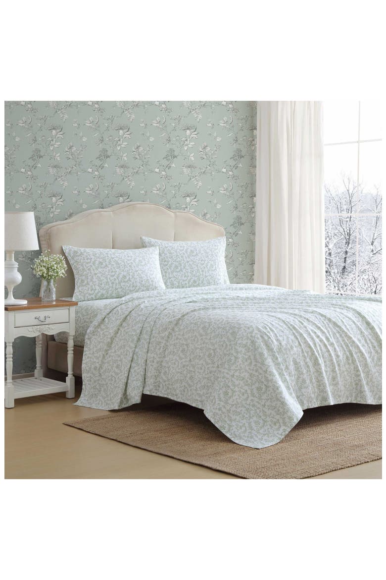 Brinna Floral Cotton Flannel Sheet Set, Alternate, color, LIGHT GREEN