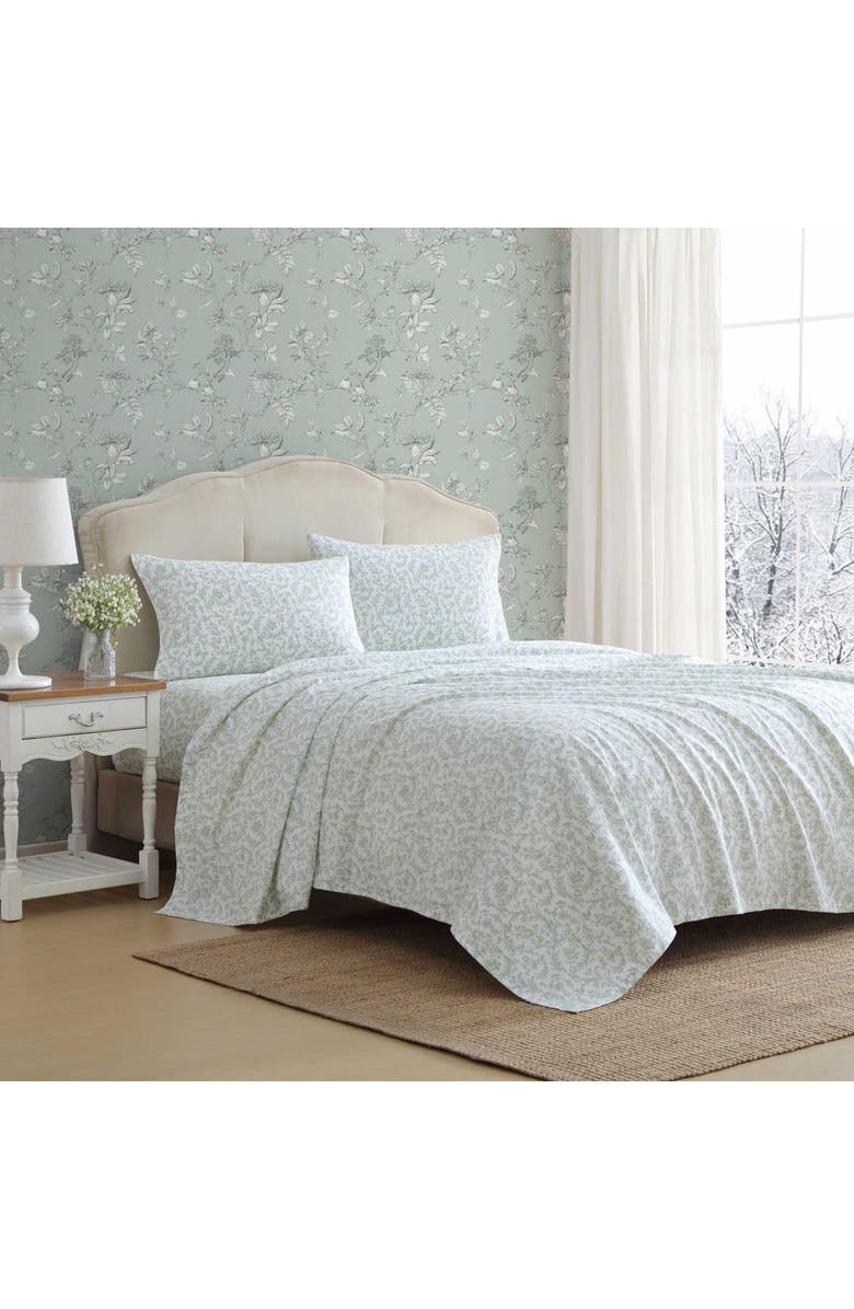 Laura Ashley Brinna Floral Cotton Flannel Sheet Set, Alternate, color, Light Green