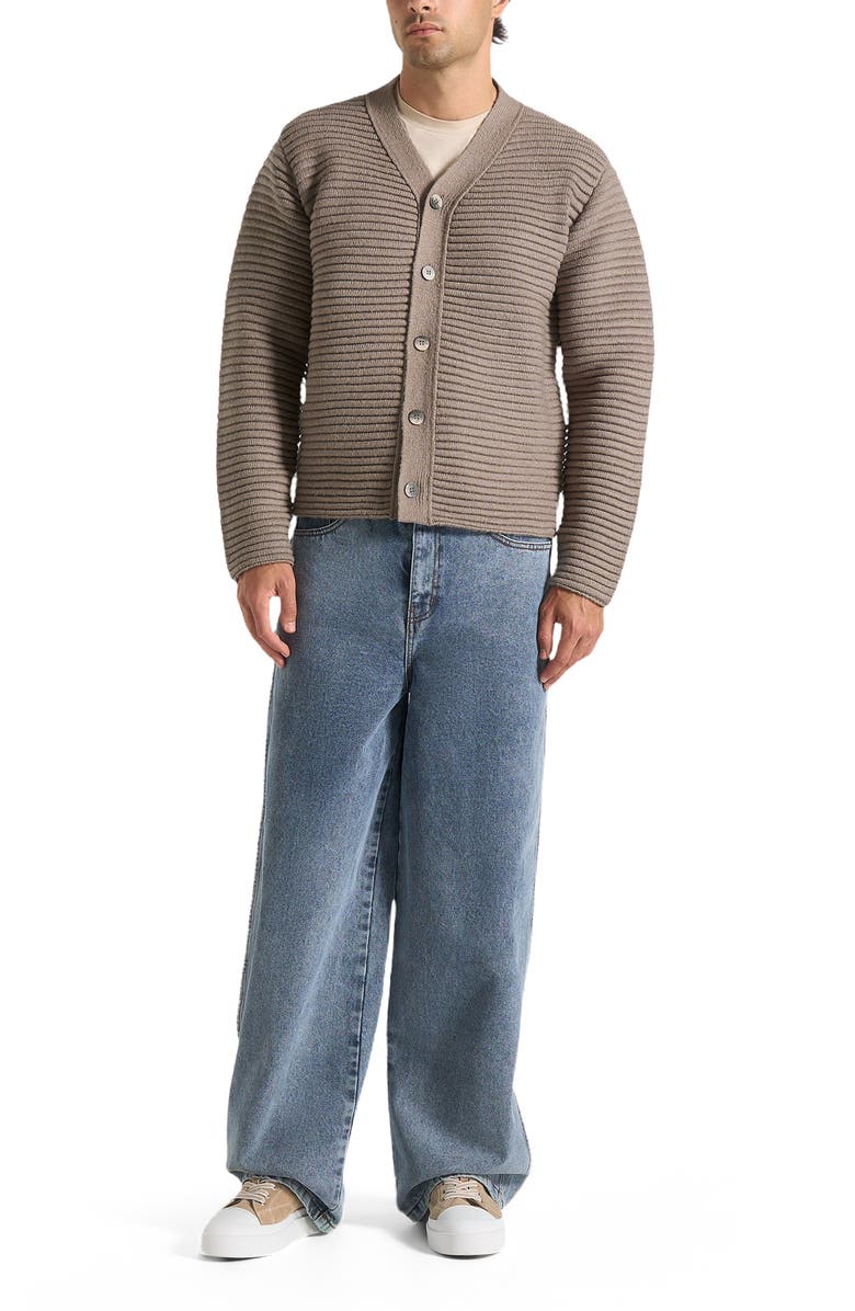 Manière De Voir Anton Ribbed Knit Cardigan, Alternate, color, Taupe