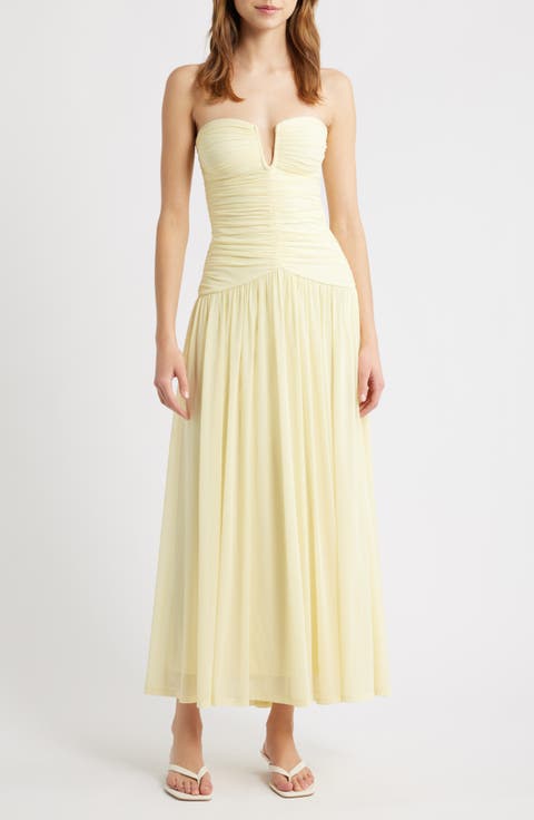 Beverly Ruched Strapless Chiffon Maxi Dress
