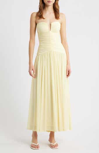 Beverly Ruched Strapless Chiffon Maxi Dress