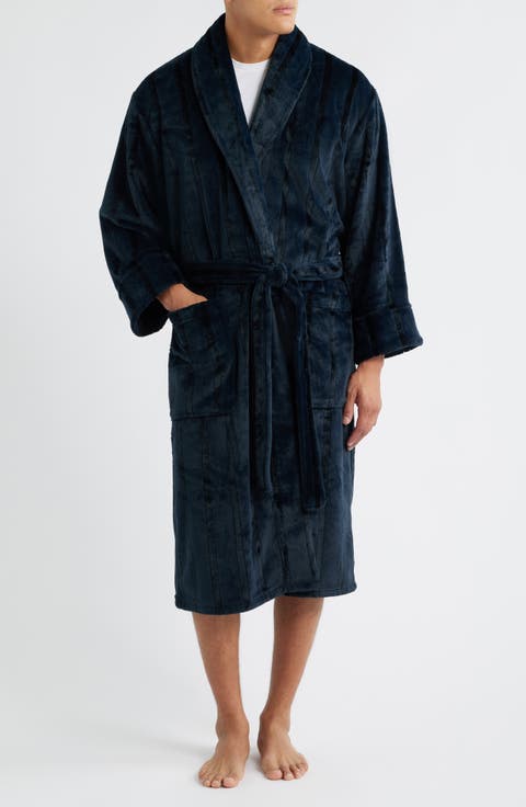 Wide Stripe Plush Shawl Collar Robe