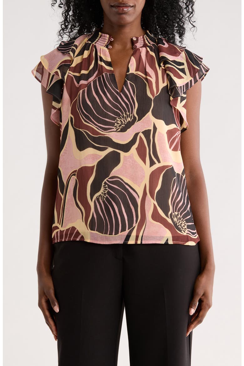 Mock Neck Ruffled Cap Sleeve Top, Main, color, R693 PINK