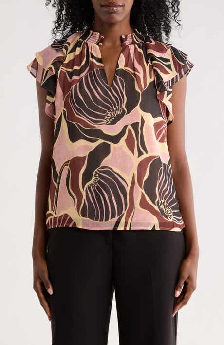 Mock Neck Ruffled Cap Sleeve Top