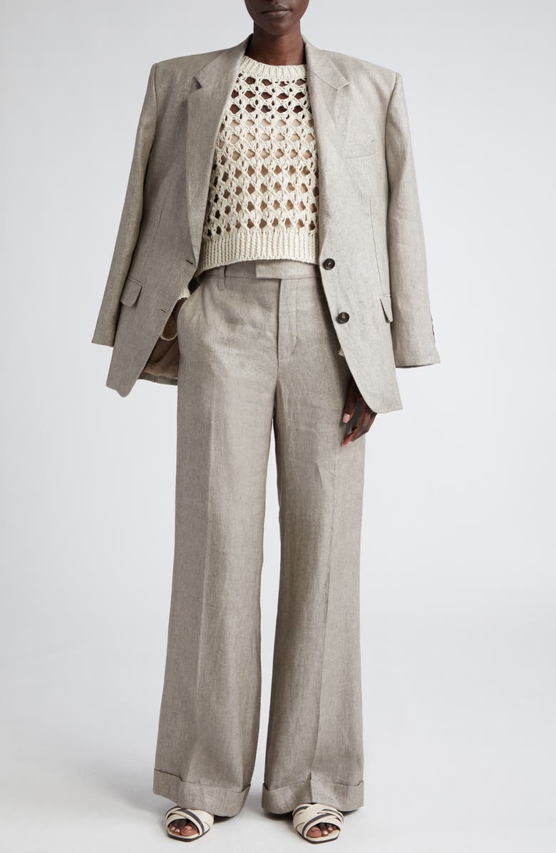 Brunello Cucinelli Openwork Jute Blend Crewneck Sweater, Alternate, color,