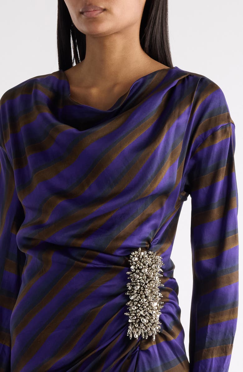 Dries Van Noten Didi Stripe Embellished Long Sleeve Dress, Alternate, color, Purple