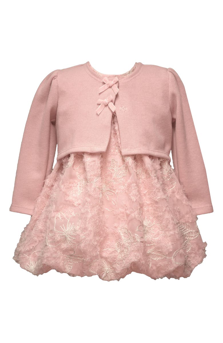 Iris & Ivy Bow Cardigan & Bubble Dress Set, Main, color, Pink