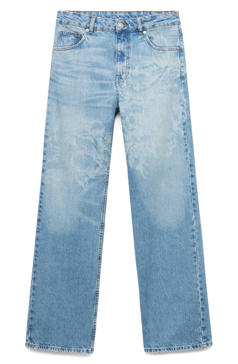 MANGO Floral Straight Leg Jeans, Alternate, color, Medium Blue