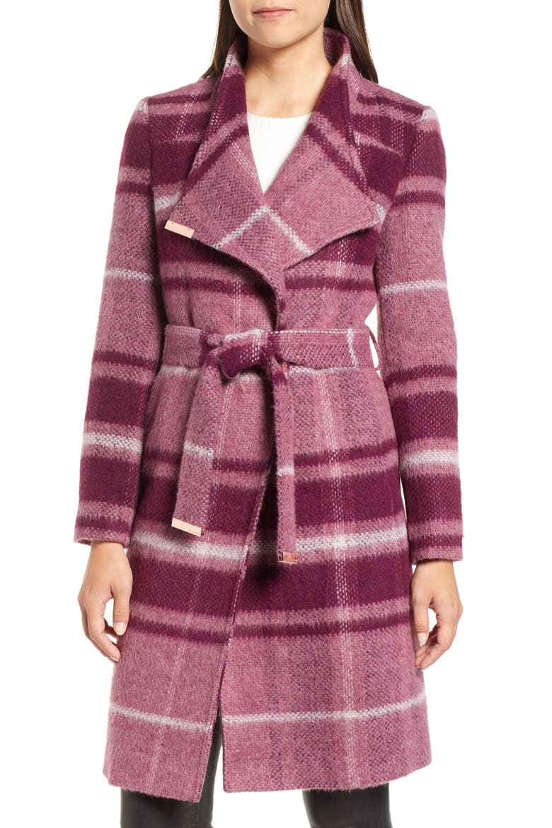 Check Wrap Coat, Main, color, MAROON
