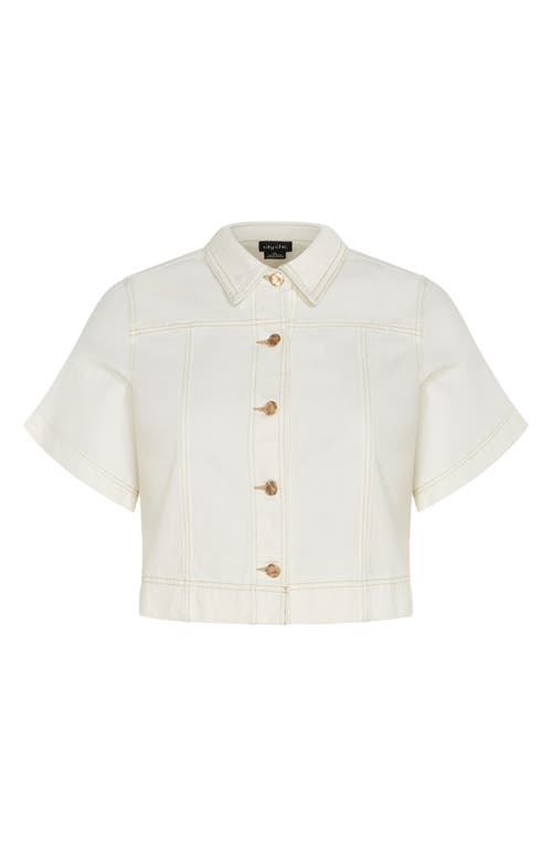 Shop City Chic Millie Short Sleeve Denim Jacket In Ivory