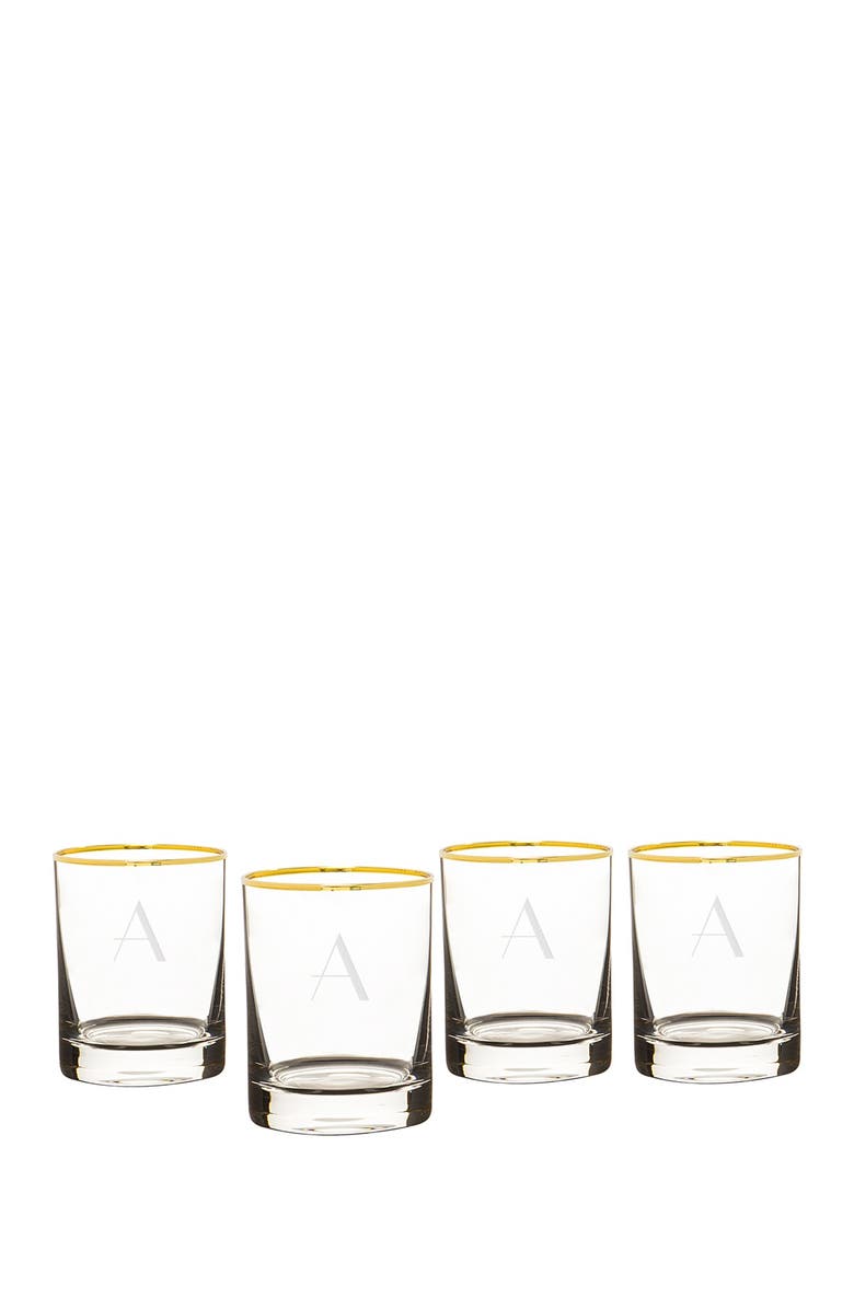 Cathy's Concepts Monogram Set of 4 Double Old Fashioned Glasses - Multiple Letters Available, Main, color,