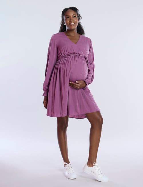 Motherhood Maternity Woven Wrap Long Sleeve Mini Dress In Grape Nectar